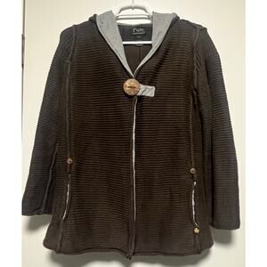 PURE Handknit Brand Sweater, Women's M/L, Brown/Gray, Single Button Closure